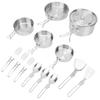 Stainless Steel Camping Cookware Set Foldable Handle Portable Cookware Lightweight Cookware Set For 3 People