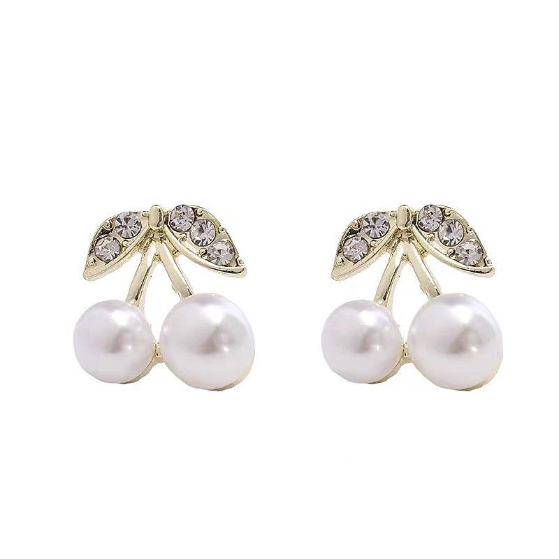 Small summer cute cherry stud earrings women's simple temperament earrings high-end sense niche design versatile earrings