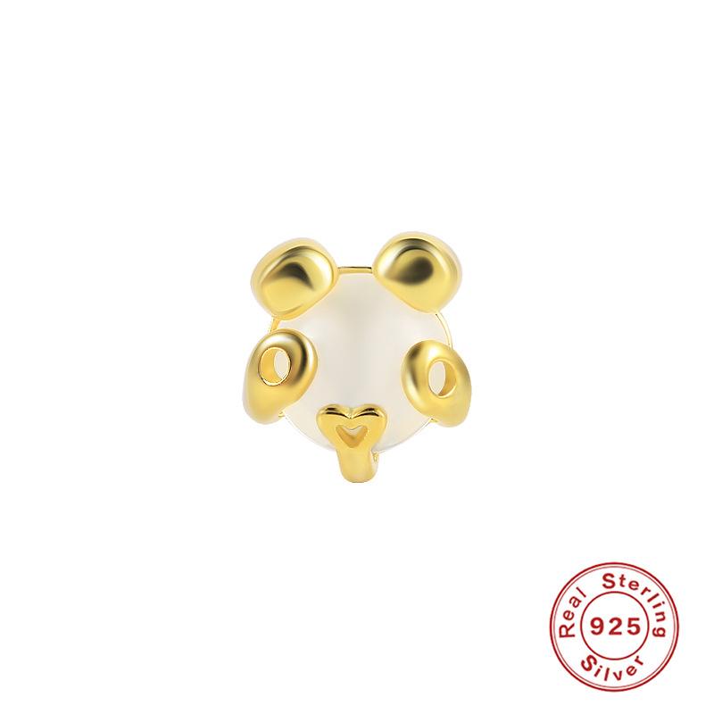 925 Sterling Silver Geometric Dripping Oil Panda Bamboo Shoots Carrot Rabbit Spiral Small Gold Ball Perforated Cartilage Puncture Stud Earrings