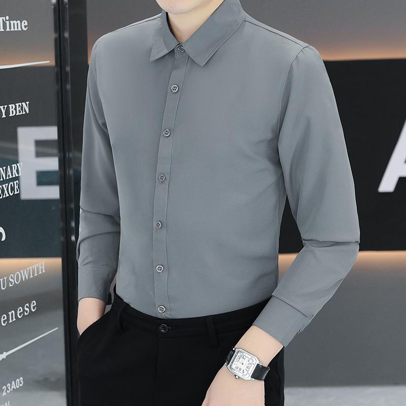 Anti-Wrinkle Men's Shirts Long Sleeve Dress Shirts Male Slim Fit Camisa Social Business Blouse Gray Office Classic Shirt 5XL