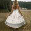 Women’s V Neck Sleeveless Maxi Dress with Adjustable Spaghetti Straps and Floral Print for Summer Beach Wear
