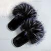 Fashion Fashion Design Black Furry Slippers Women Fluffy Fur Comfort Soft Sole Indoor Slippers Warm Faux Fur Woman Shoes 2025 Winter