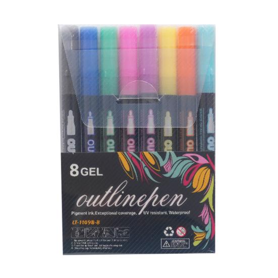 Dual-Tip Metallic Outline Pens Fluorescent Marker with Colorful Borders Smooth Tip Highlighters for Cards Crafts & Notes