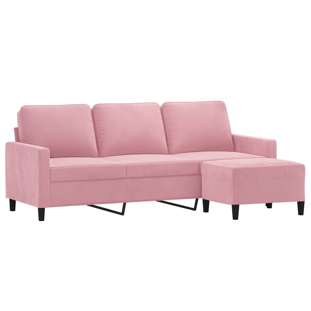 Vidaxl 3-Osobowa Sofa Z Podnóżkiem, Różowa, 180 Cm, Aksamitem