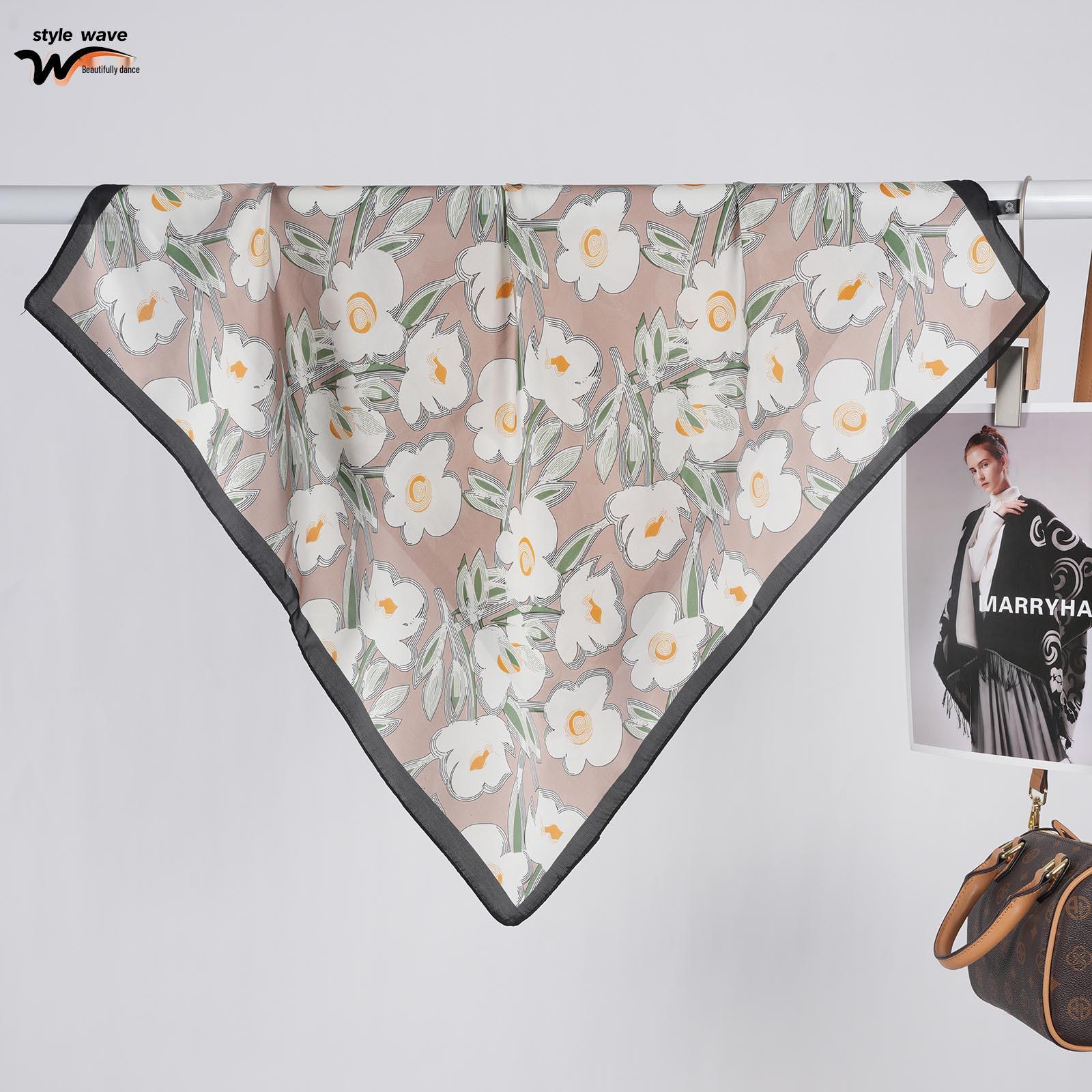

Korean Fashion Watercolor Floral Silk Scarf: Versatile, Cute Shawl for Women 70x70 CM