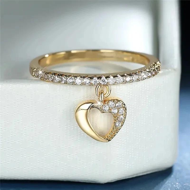 

Huitan Noble Heart Pendant Rings with Shiny Cubic Zirconia Luxury Aesthetic Sweet Accessories Female Exquisite Charming Zircon 6