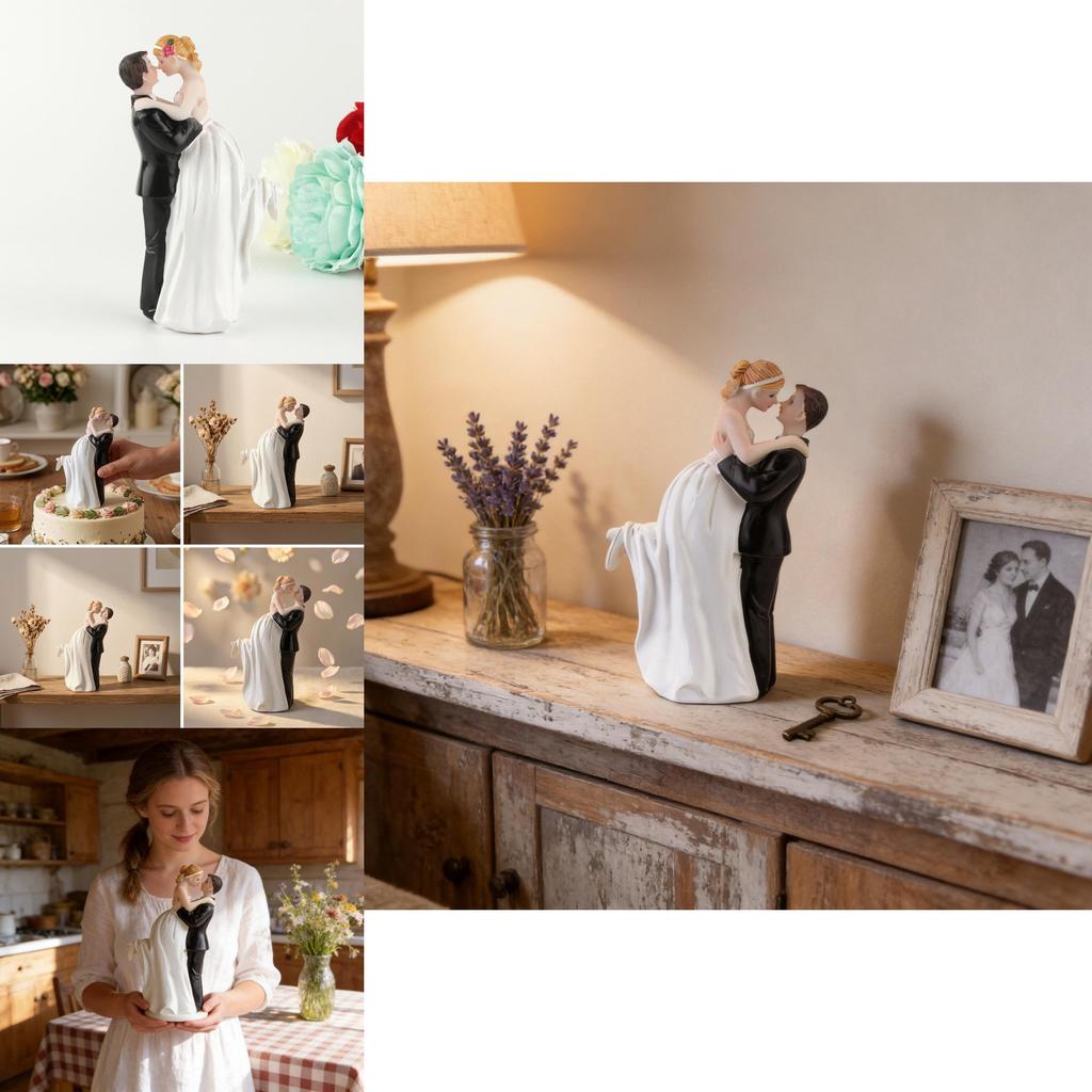 Western Style Cake Topper With Resin Bride And Groom Figures For Wedding Party Decor