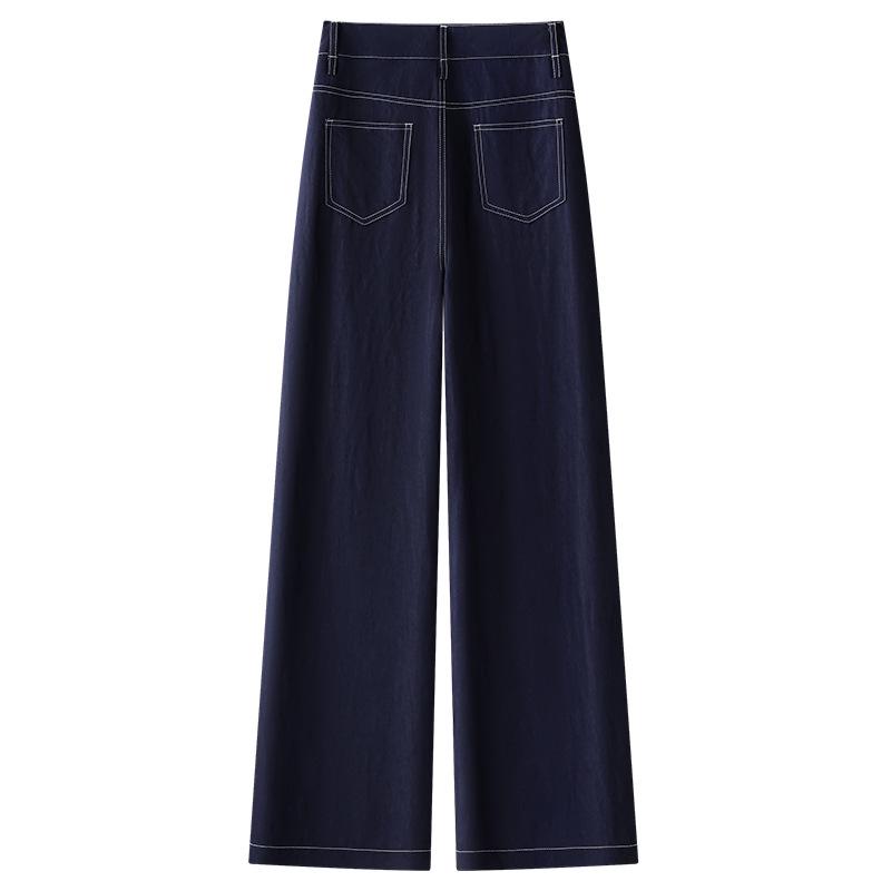 Dark Blue Retro Wide-Leg Women's Jeans: 2025 Summer High-Waisted, Floor-Length, Straight-Leg Style