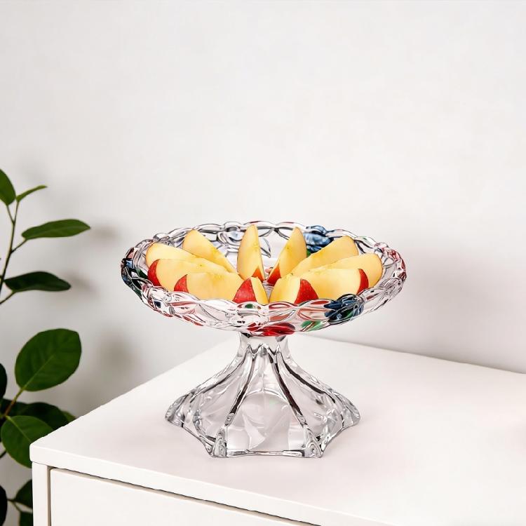 Classical Embossed Floral Glass Serving Bowl Storage Dish Tray For Dry Fruits And Centerpieces Decoration