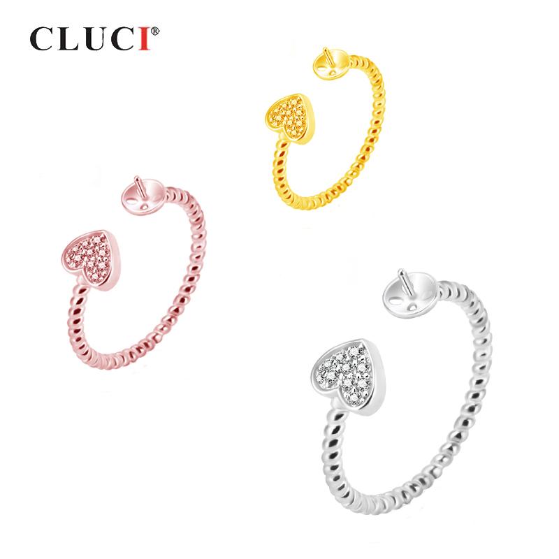 

CLUCI 925 Sterling Silver Adjustable Pearl Ring Mounting Heart Ring Bridal Engagement Ring for Women Jewelry Gift SR2112SB resizable розового золота