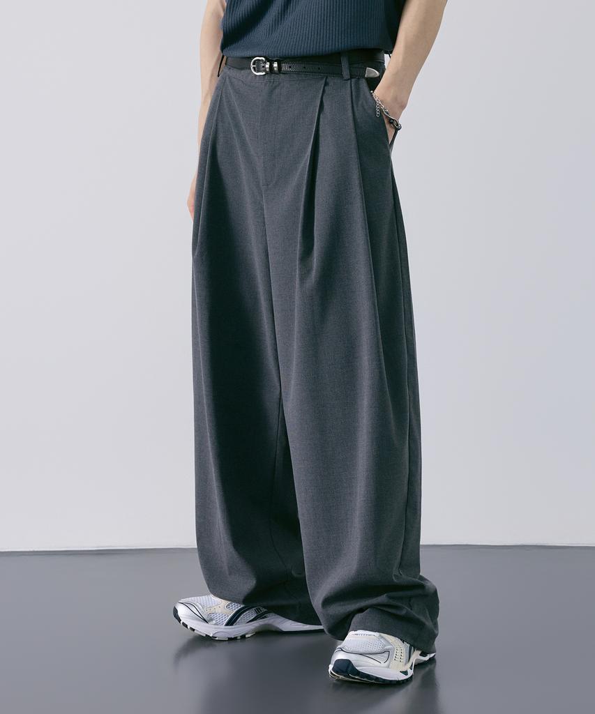 LXT Double-Pleat Wide Balloon Slacks [Charcoal]