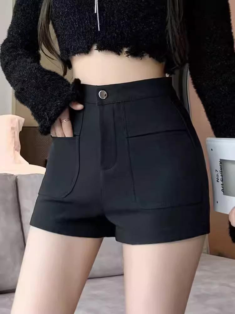 2023 Women's High-Waisted Black Suit Shorts - Sexy Wide-Leg Boot Pants for Autumn/Winter