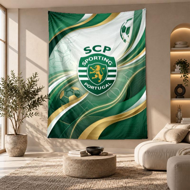 Arazzo Decorativo, Arte da Parete Stampata Sporting CP FC, Appeso a Parete Leggero per Sfondo Camera da Letto