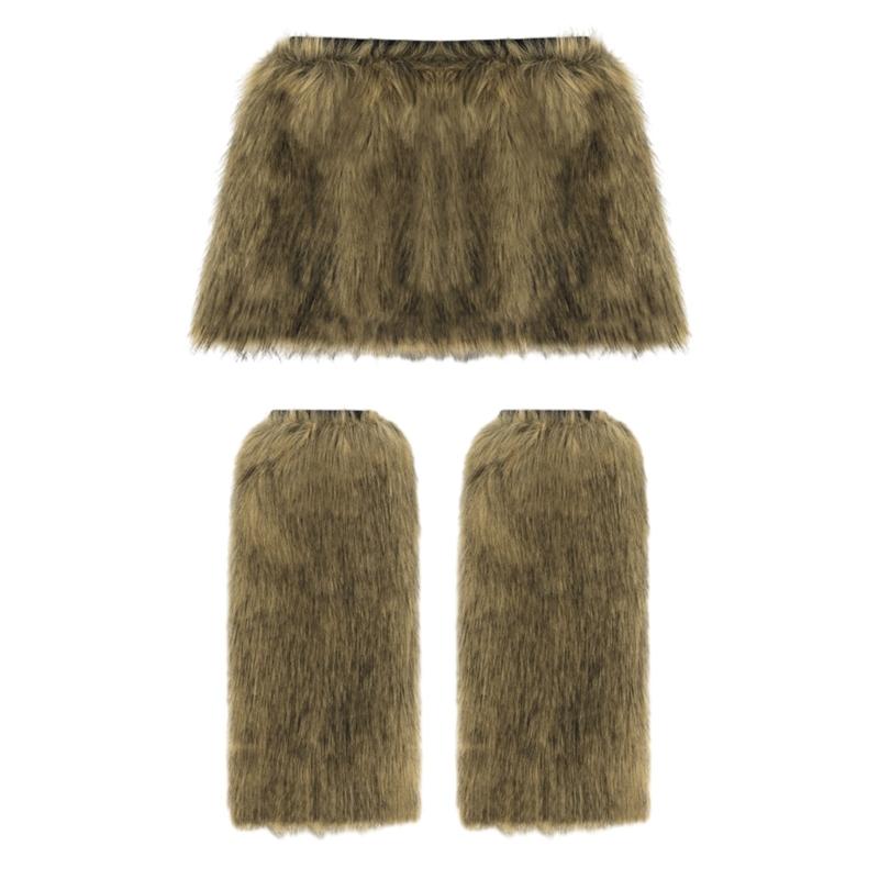 Flauschige Beinstulpen aus Kunstpelz mit eng anliegendem Minirock Winterlich Warm Kunstpelz Outfits Halloween Cosplay Kostümzubehör S brown