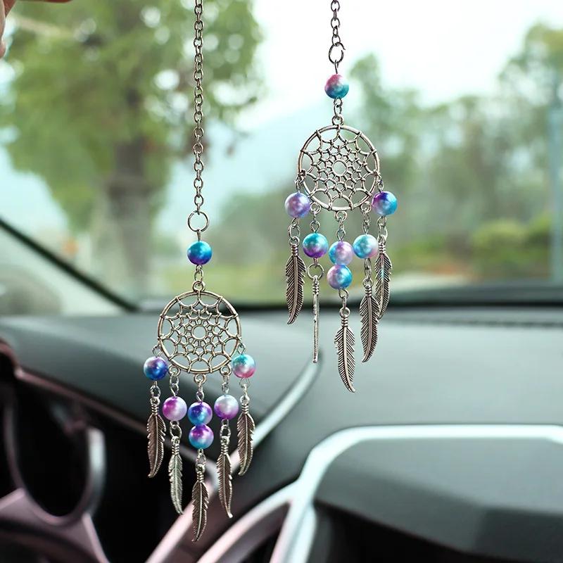 Car Rearview Mirror Pendant, Butterfly Dream Chaser, Lunar Rover Interior Pendant, Colorful Bead Wind Chime Car Pendant