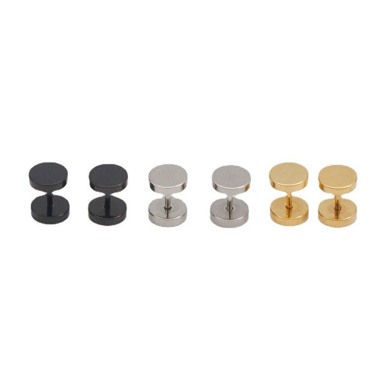 Korean Style Unisex Barbell Combo Earrings: Round, Double-Sided Black Ear Bone Studs – Simple Design