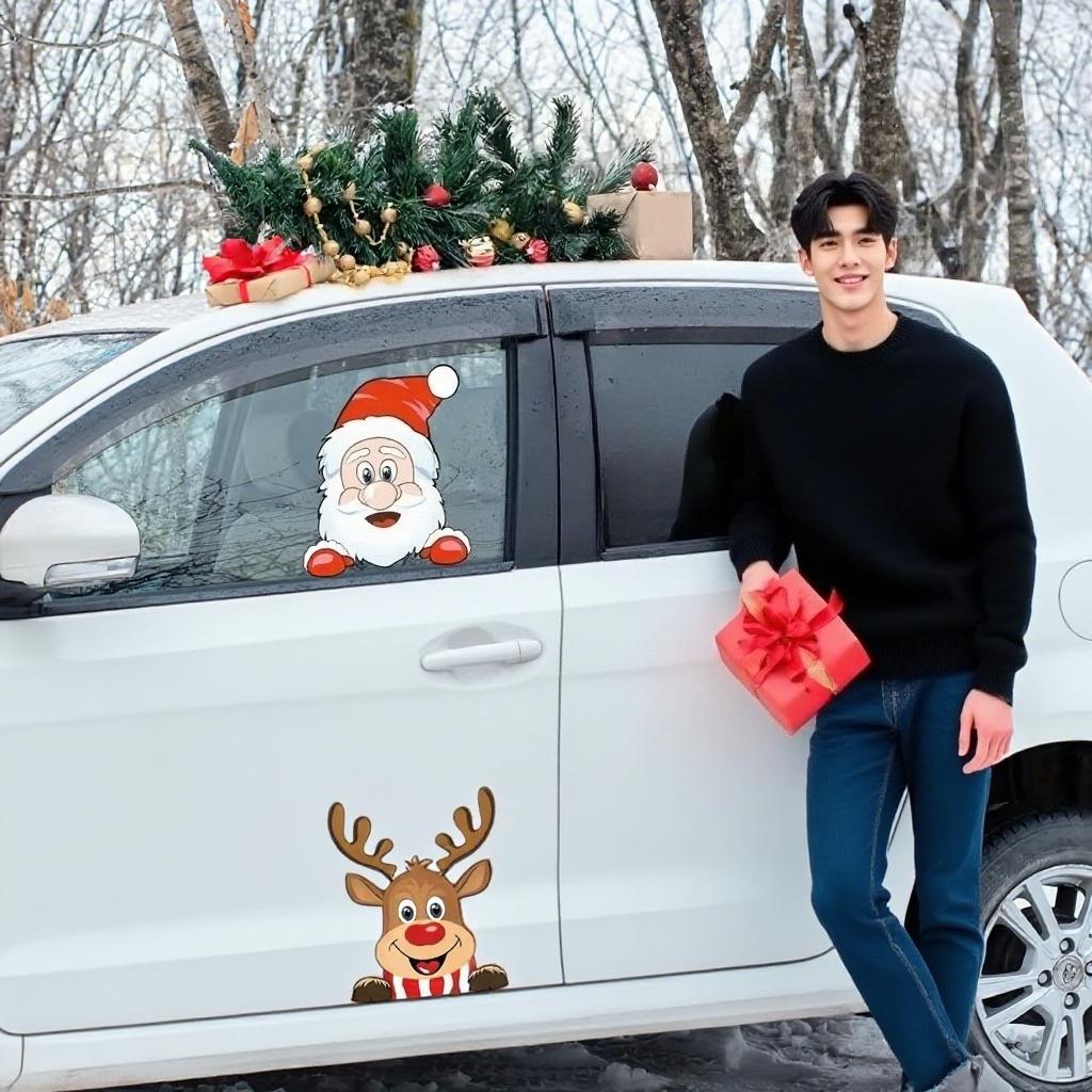 Motorradaufkleber Weihnachtsmann Rentier Aufkleber Wasserdicht Deko Abdeckung Kratzer Auto Fenster Weihnachtsaufkleber