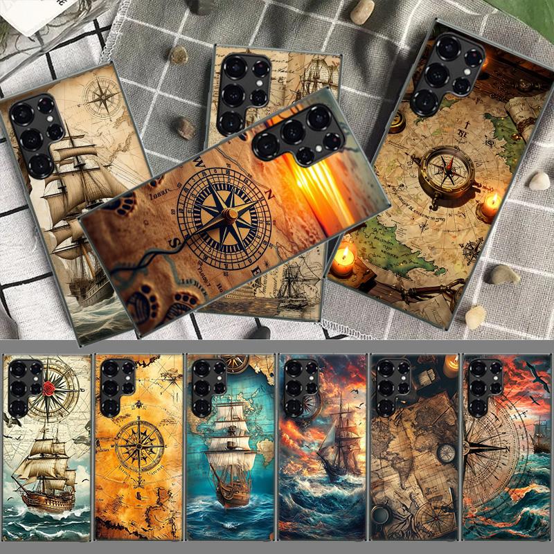 Compass Map Voyage Cases Phone Case for Samsung Galaxy S26 Ultra S25 Edge S24 S23 FE S21 Plus S20 S22 S10 Cover TPU Capa Shell S