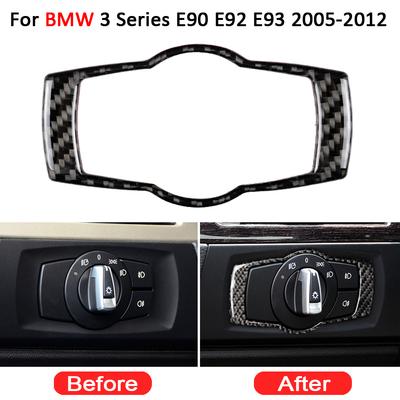 Real Carbon Fiber Car Headlight Switch Frame Cover Trim For BMW 3 Series E90 E92 E93 2005 2006 2007 2008 2009 2010 2011 2012