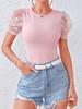 Spring & Autumn Mesh Flower Bubble Sleeve Slim Fit T-Shirt