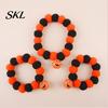 Stretchy Pet Collar Halloween Pom-Pom Collar, Cute Stretch Cat with Pumpkin Festive Bell, Soft Black Orange Pom-Poms for Cats Small Dogs Plush Pom-pom