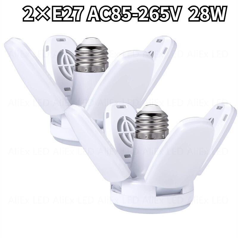 E27 Led-lampe Fan Klinge Timing Lampe AC85-265V 28W Faltbare Led Glühbirne Lampada Nachtlicht Für Hause Decke licht Beleuchtung 2×E27 AC85-265V  28W