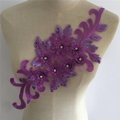 Purple I Polyester Embroidered Mesh Yarn Single Flower Handmade Beads Drilled Sewing Lace Diy Decoration With Clothing Accessories