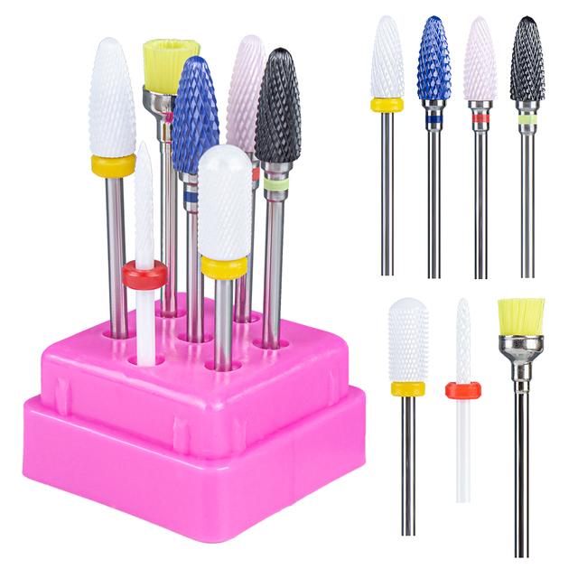 7pcs Ceramic Nail Drill Bits Set Milling Cutter for Manicure Machine Accessories Rotary Burrs Pedicure Cutter for Remove Gel Bit