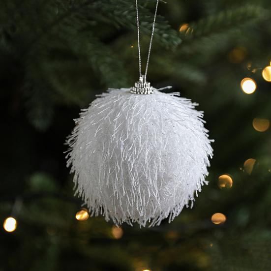 8CM White Foam Christmas Ball Ornament Snowy Holiday Decoration Lightweight Sequin Xmas Tree Hanging Pendant for Home New Year