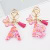 Fashion A-Z Letters Acrylic Keychain for Women Pink Butterfly Tassel Alphabet Car Key Ring Bag Charms Accessories Gift Jewelry