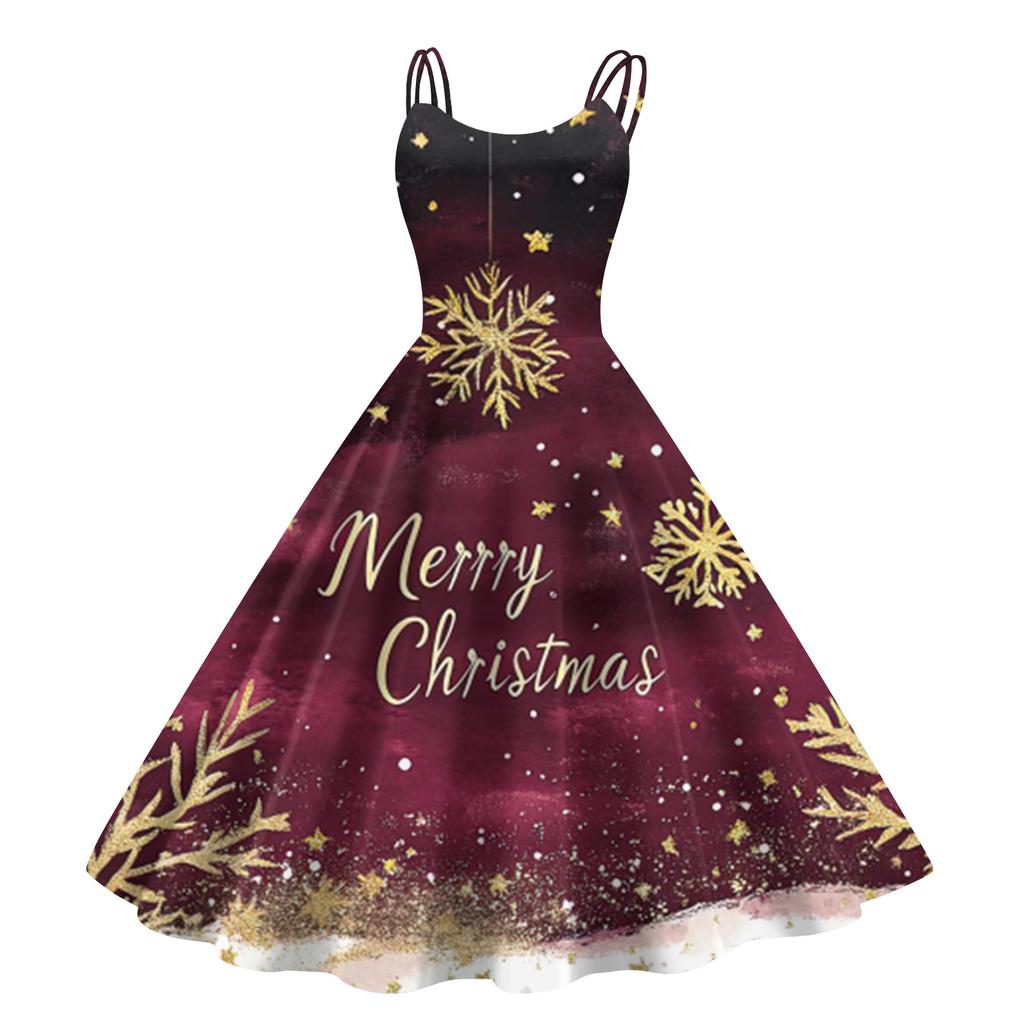 Children's Fashion Casual Christmas Print Sexy Off-the-shoulder Punk Retro Dress