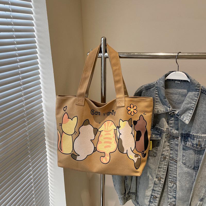 Cartoon cute tote bag women's new versatile canvas shoulder bag large-capacity class commuter bag