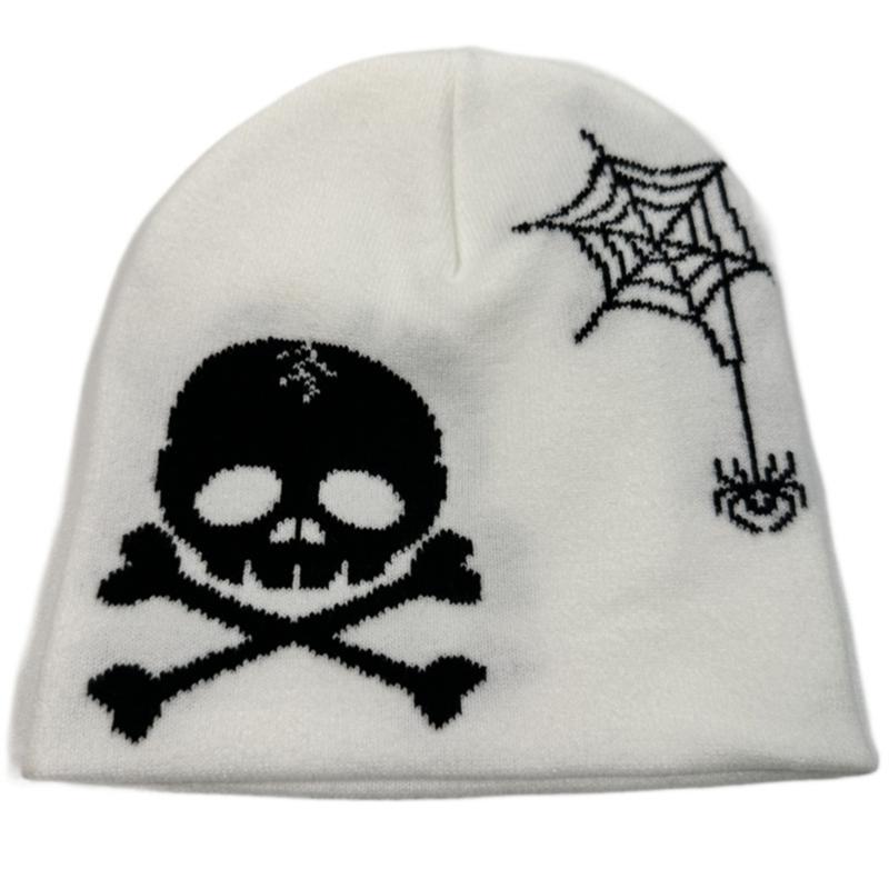 Jacquard Skull Pattern Handmade Elastic Hat Soft Winter Warmer Knitted Hat Cold Winter Presents for Students Teens