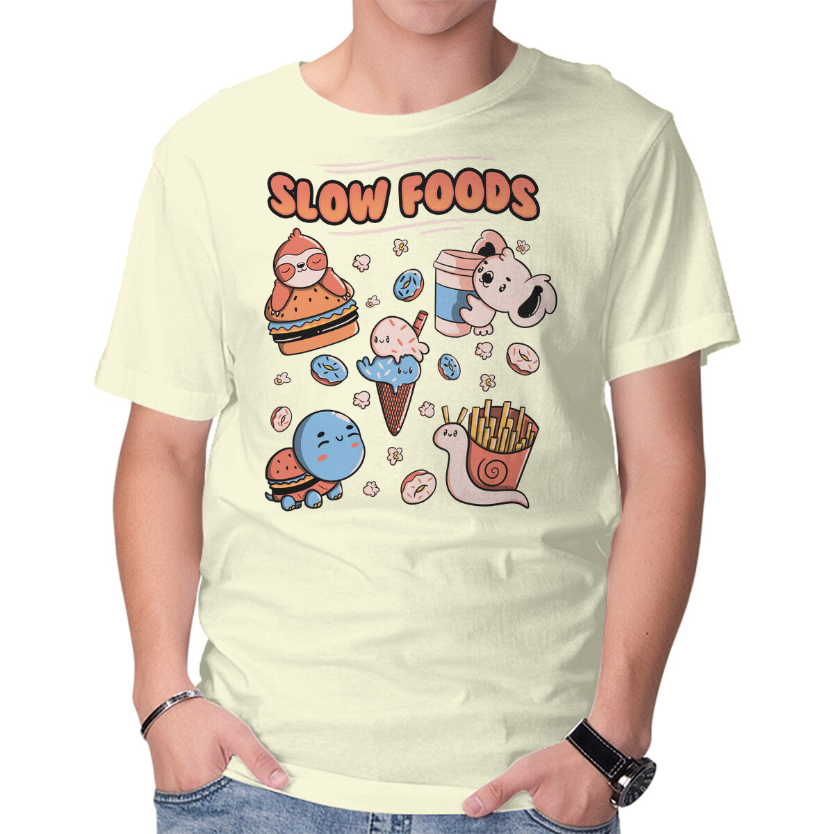 Unisex Crew Neck T-Shirt Slow Foods Graphic Short Sleeve Casual Tee XS