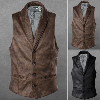 Men Vest Single-breasted Solid Color Faux Suede Lapel Turndown Collar Waistcoat Autumn Winter