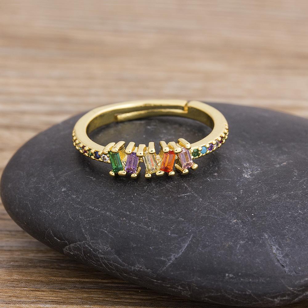 Nidin New Arrival 12 Styles Rainbow Crystal Rings for Women Adjustable AAA Cubic Zirconia Opening Geometric Ring Jewelry Gifts