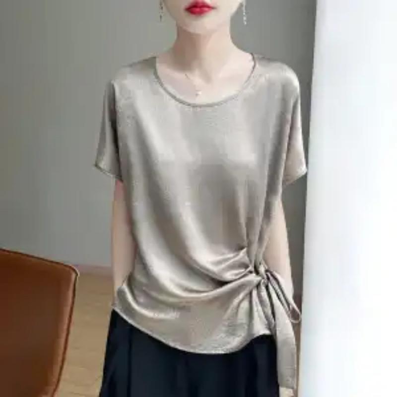 Odzież damska Luksusowe jedwabne koszulki z krótkim rękawem Bluzki T-shirty