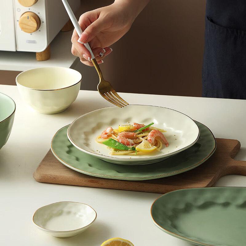 Zhishi Nordic Gold Rim 7-inch Ceramic Soup Bowl