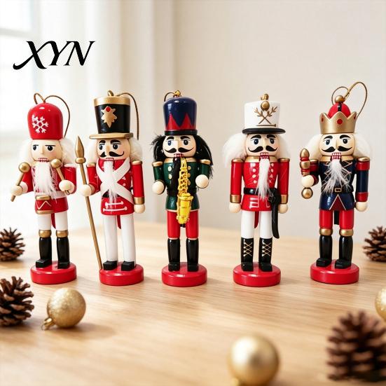 Collectible Wooden Nutcrackers 5Pcs Christmas Nutcracker Ornaments, Handmade Soldier Figurines with Hanging Rope, Desktop for Home Decor Classic