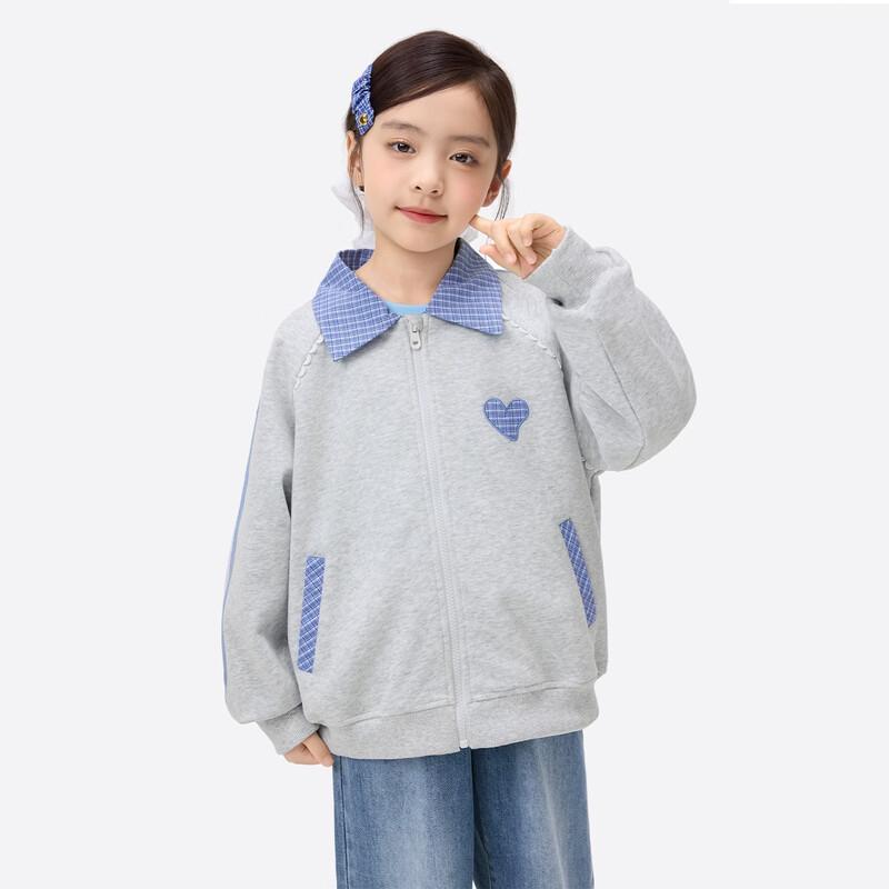 Girls Plaid Lapel Sweatshirt Jacket 140