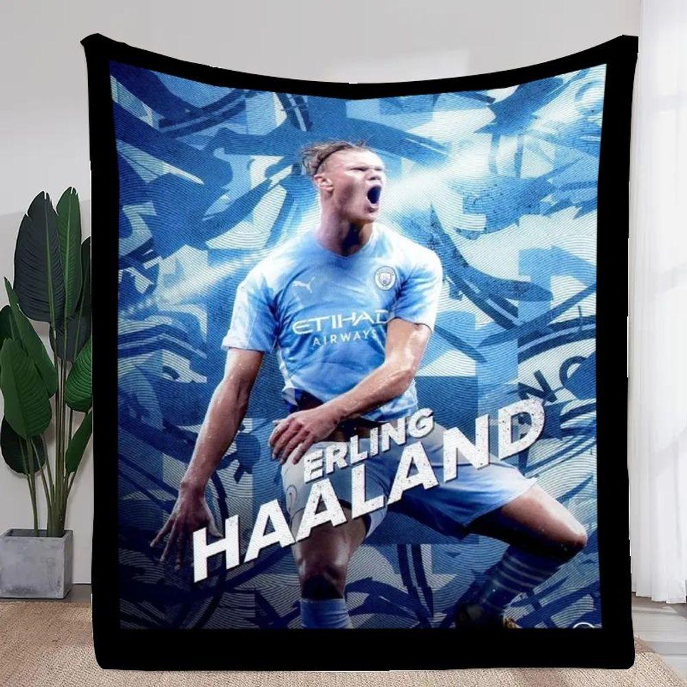 

Erling Haaland Manchester City Soccer Player Blanket - Soft and Cozy Fleece Throw, Vibrant Light Blue and White Design, Perfect 30x40in