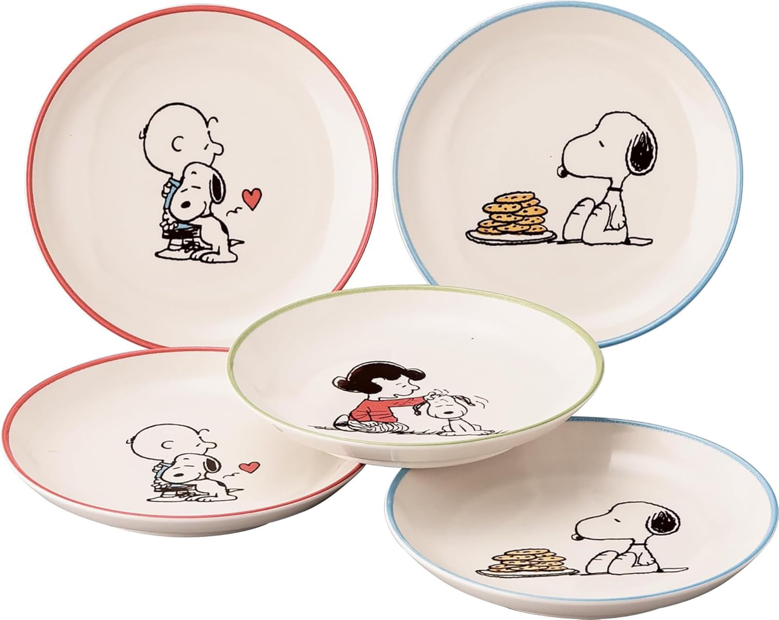 

PEANUTS Снупи Набор из пяти тарелок маленький диаметр 14 см x 2 см включает хлебную тарелку и индивидуальные Микроволновая печь и посудомоечная машина Мино Ямака Сделано в рамках ЦУР белый