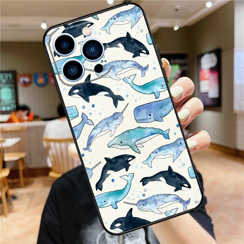 Sea Whale Narwhals Case For iPhone 17 16 15 13 12 11 14 Pro Max Mini Plus 16e 17 Air Bumper Cover Accessories