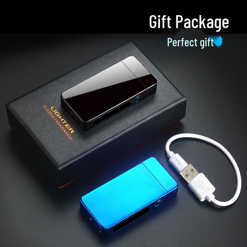 Men's Double Arc Windproof Lighter with Power Display and USB Charging