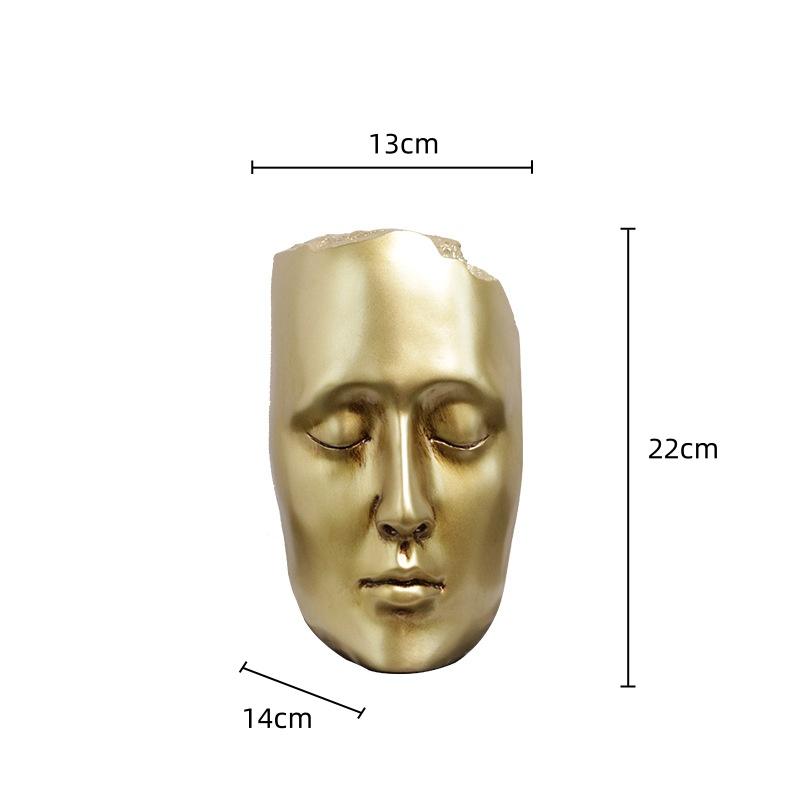 Resin Handicraft Golden Mask Abstract Face Portrait Sculpture Closed Eyes Decorative Figurines Home Decoration Accessories