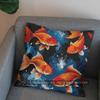 2D Japanese Style Fish-Patterned Throw Pillow Pattern Cushion Cover Suitable For Sofa Bedroom Car Pillow Cover