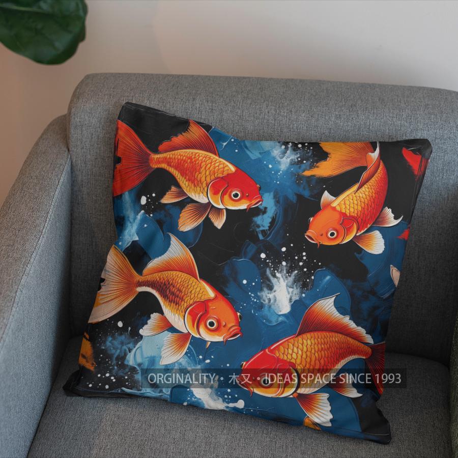 2D Japanese Style Fish-Patterned Throw Pillow Pattern Cushion Cover Suitable For Sofa Bedroom Car Pillow Cover