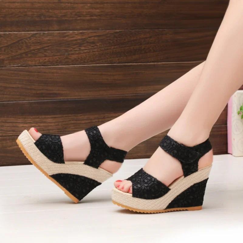 2024 Fashion Shoes for Women Slip on Women's Sandals Summer Solid Open Toe High Heels Water Proof Roman Daily Sandals Women