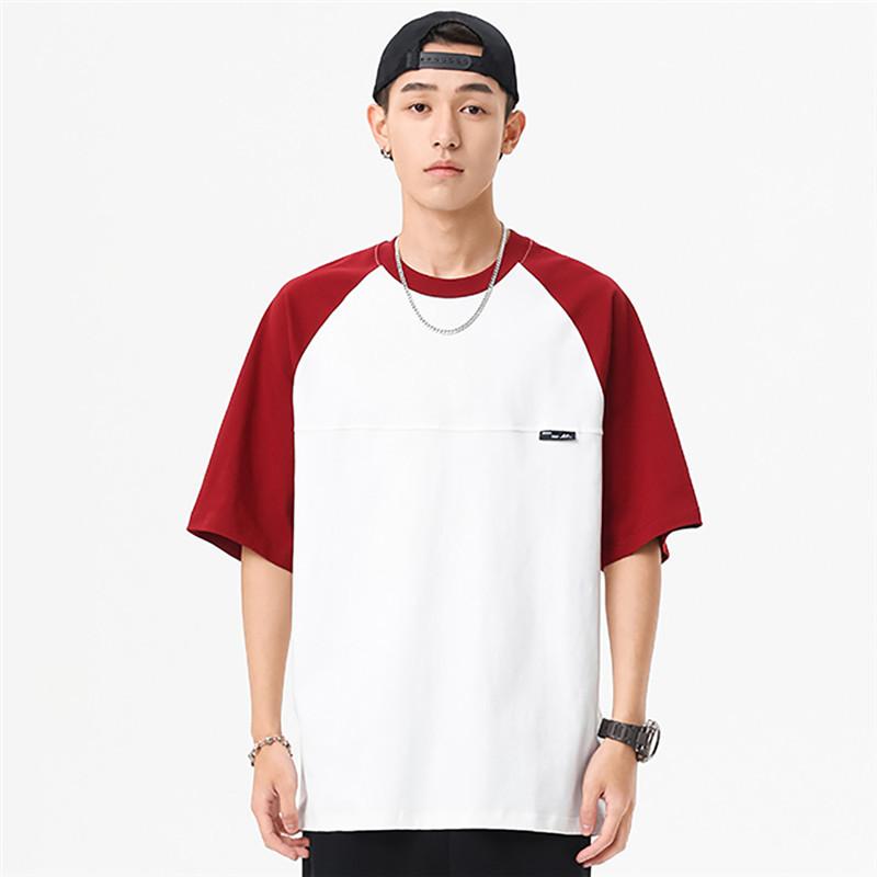 Футболка из хлопка с короткими рукавами мужская летняя рукава реглан контрастные цвета тренд свободный покрой S красный 2849₽