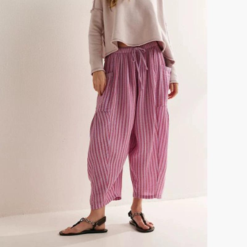 Women Comfortable Casual High-Waisted Solid Color Loose Lantern Pants with Pocket